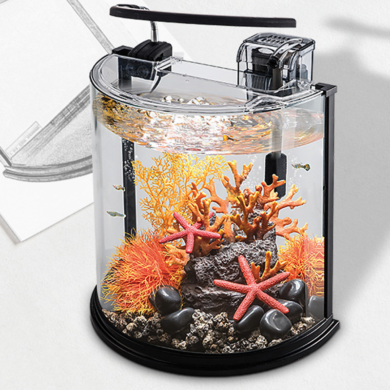 水培鱼缸水族箱 圆柱生态金鱼缸造景套餐超白高清玻璃小型热带鱼高清大图