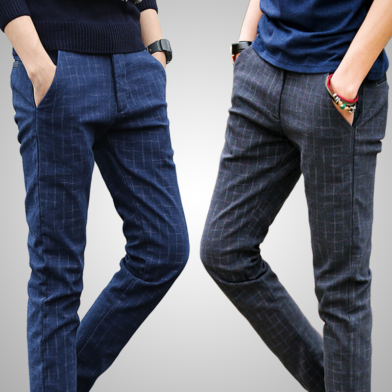 夏季男士休闲裤薄款韩版潮流亚麻夏裤格子棉麻男裤麻料男土裤子男