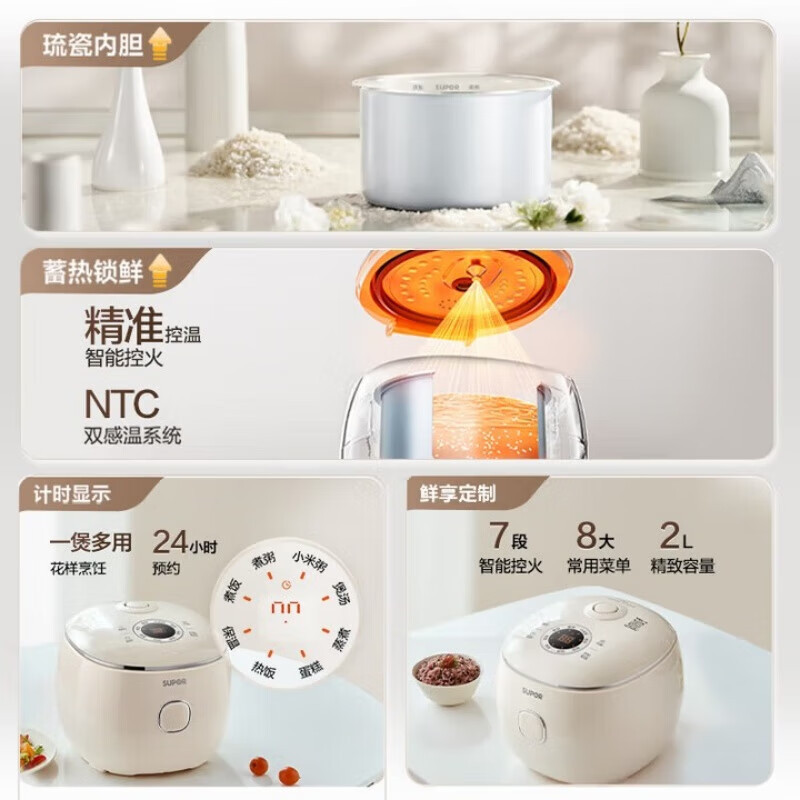 苏泊尔(SUPOR)电饭煲2升大容量0氟琉瓷不粘内胆家用迷你电饭煲玲珑煲智能多功能电饭锅煮饭锅SF20YC0085高清大图