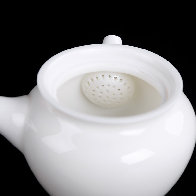 鼎亨中国白德化侧把壶白瓷功夫茶具套装整套手工羊脂玉瓷侧把茶壶