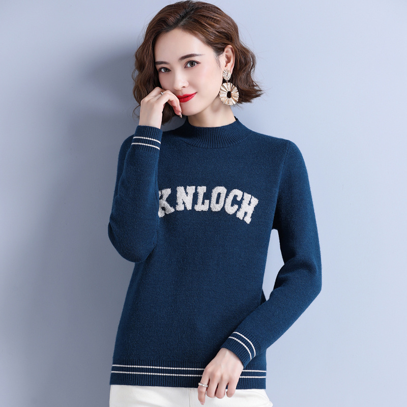 免费试穿春秋装新款半高圆领羊绒衫女中长款 a字连衣裙纯色显瘦遮肚大码羊毛衣专柜正品品牌羊绒衫女漂亮 762加绒蓝色 M