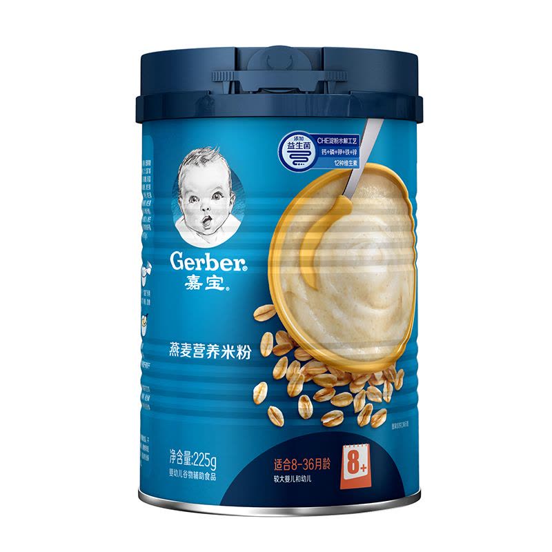 嘉宝Gerber燕麦营养米粉米糊225g罐装(适合8-36个月) 宝宝辅食图片