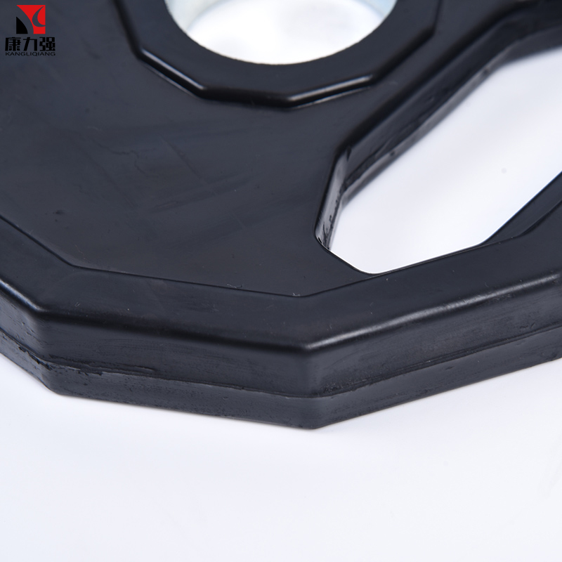 康力强LP20黑色橡胶包胶两孔杠铃片十二边手抓大孔杠铃片家用配重举重片高清大图