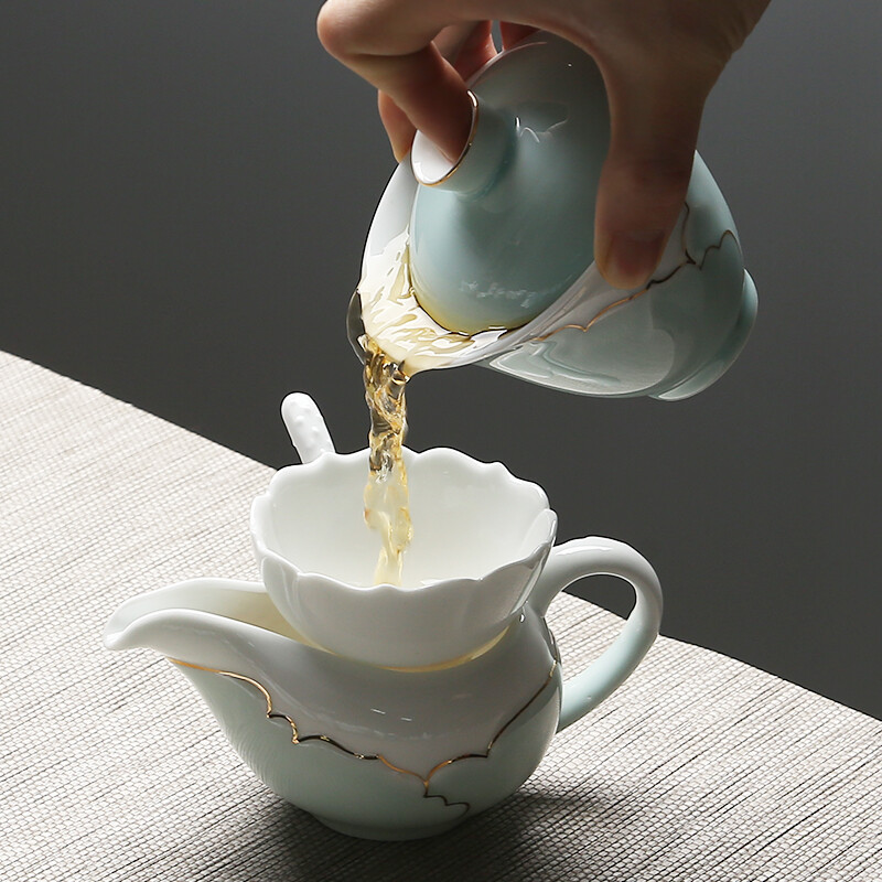 苏氏陶瓷(SUSHI CERAMICS) J0017 忆荷茶具套装(茶杯茶漏茶海盖碗花插) 十件套 (单位:套)高清大图