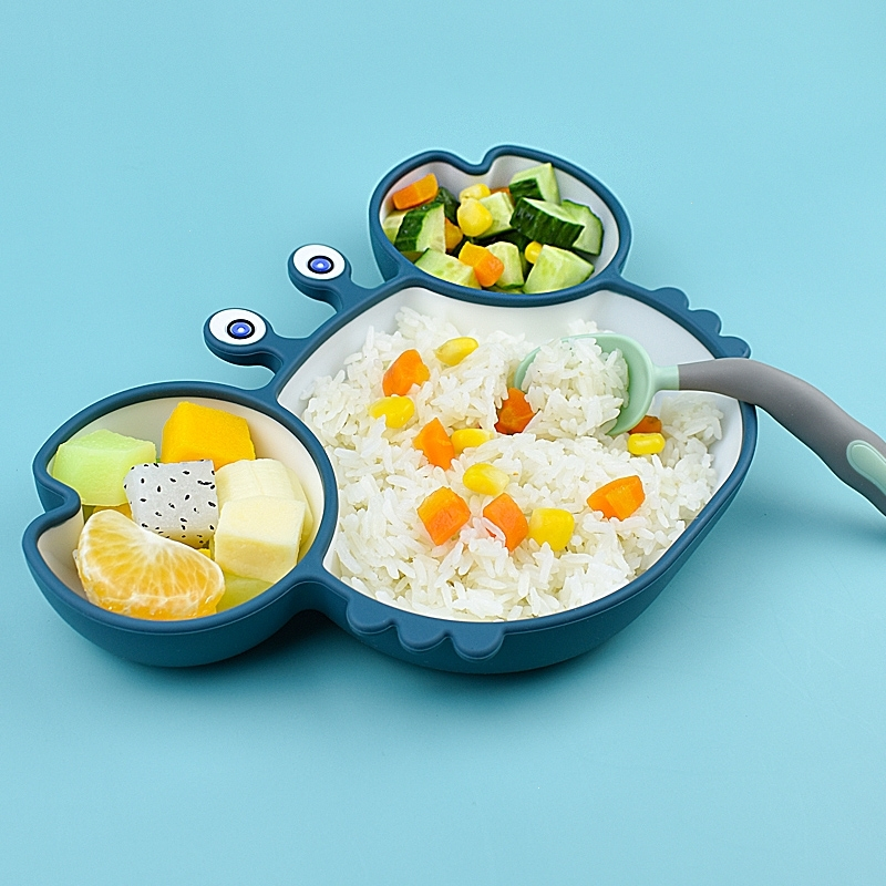 宝宝餐盘吸盘式辅食碗婴儿童硅胶分格卡通可爱学吃饭餐具套装防摔小蟹