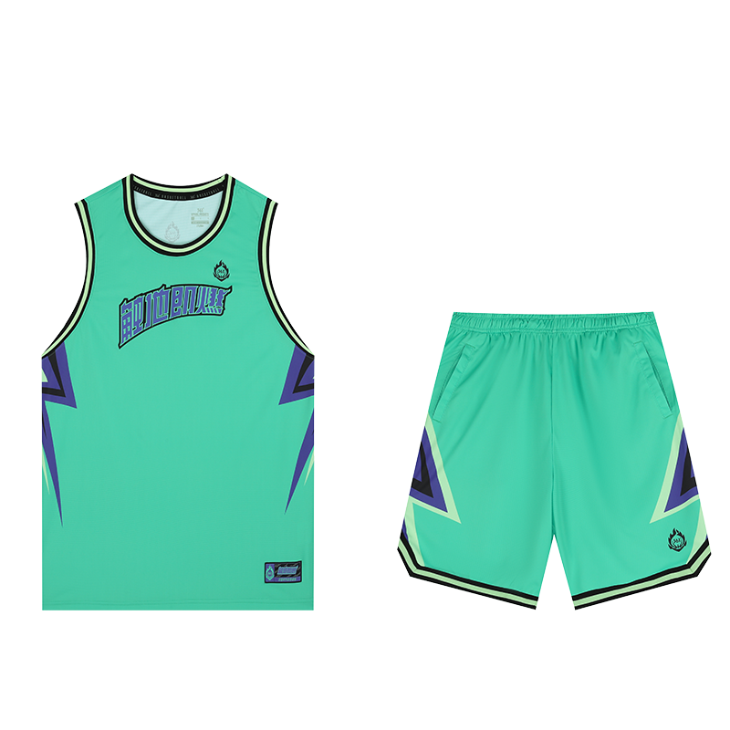 361°篮球服运动套装男宽松球衣球裤篮球裤背心短裤篮球套装 鲜青翠 XXL