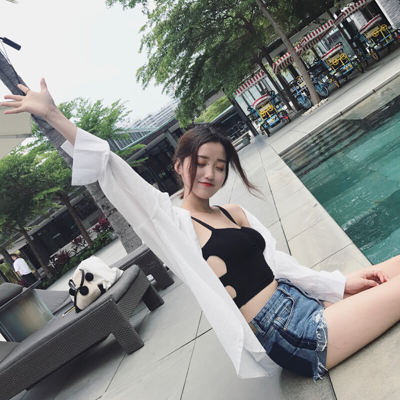 美背带背心女夏季新款防走光性感短款小背心打底抹胸裹胸带胸垫白色.同款纯棉衬衫均码