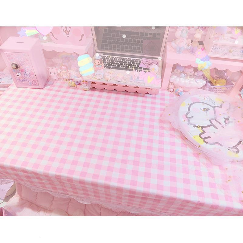 美帮汇少女心原宿风格子桌布 蕾丝边大号粉嫩公主房桌布 花边布高清大图
