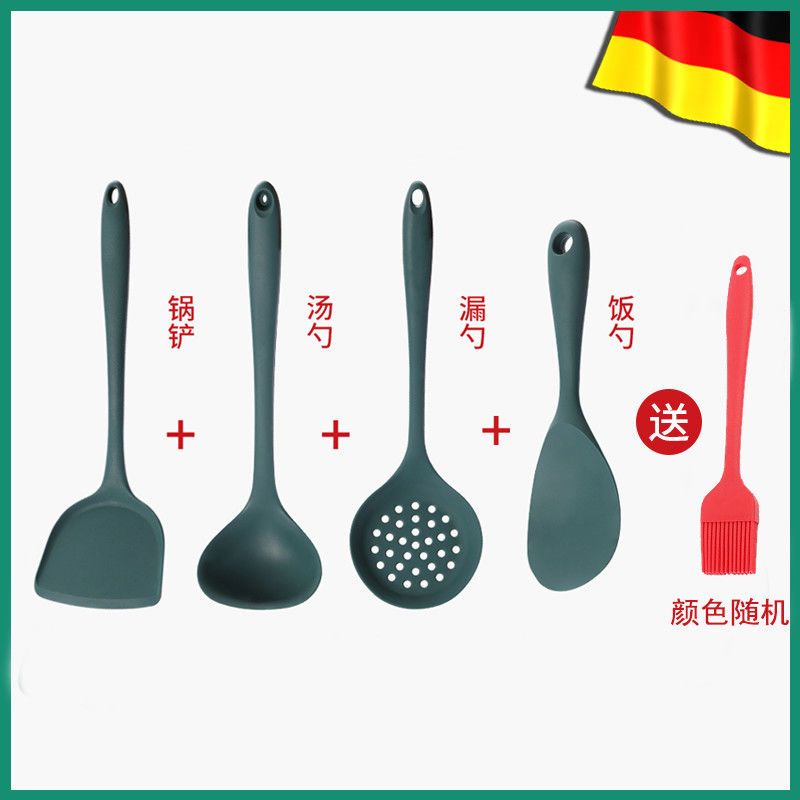 硅胶锅铲不粘锅炒菜铲子汤勺耐高温家用锅铲套装不锅|饭勺+锅铲[复古绿]