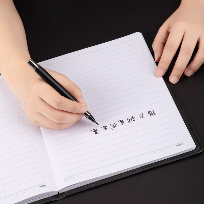 得力 75510 钢笔式毛笔 书写用学生练字笔(黑色)2支装