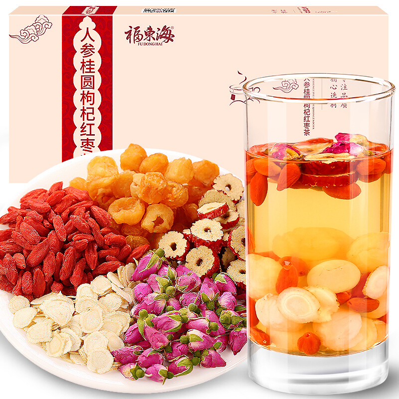 福东海 人参气血茶枸杞红枣桂圆宝茶玫瑰八养宝茶组合花茶补生茶200g