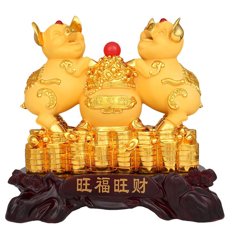 美帮汇金猪一对摆件元宝生肖猪客厅装饰店铺开业工艺礼品高清大图