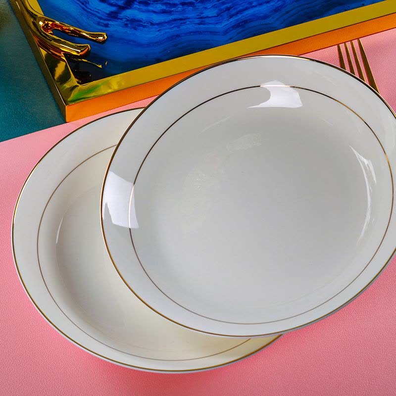 北国风光骨瓷餐具套装14头黄金线TS-0014套图片