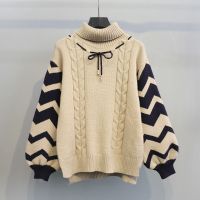 高领加厚保暖学生毛衣女秋冬季新款打底衫宽松灯笼袖外穿针织上衣 S【80斤内】 卡其色高领