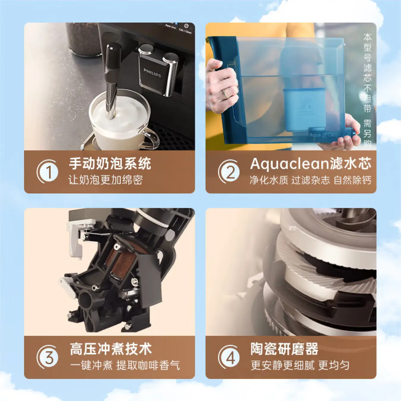 飞利浦 咖啡机 意式/美式 全自动家用/办公室现磨 黑珍珠咖啡机12档细致研磨一体手动奶泡 EP1221/62 全自动高清大图