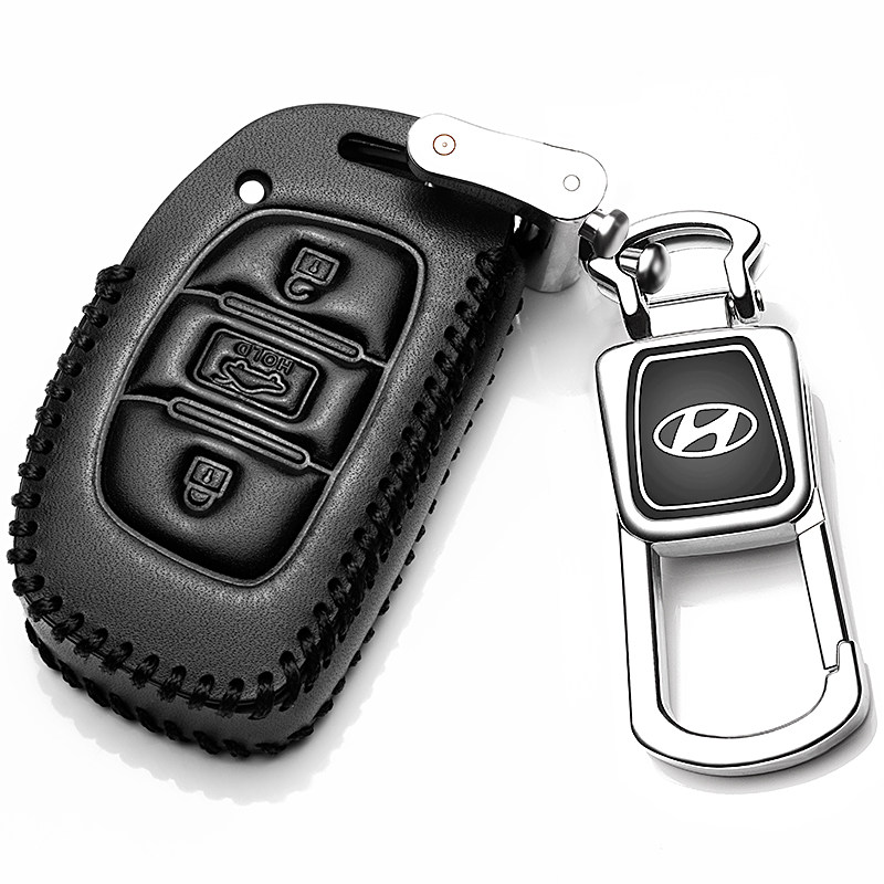 【补贴10%】北京现代2019款全新途胜索纳塔9名图领动汽车专用真皮钥匙包套17汽车钥匙包 A款黑色+扣（智能钥匙中间按键开尾箱）