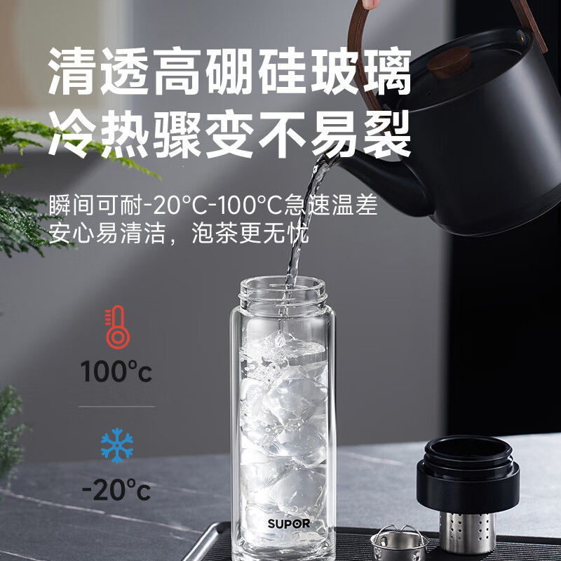 苏泊尔一指秒开茶水分离玻璃杯350ML.行砚黑/KCG35BU10//24/O高清大图