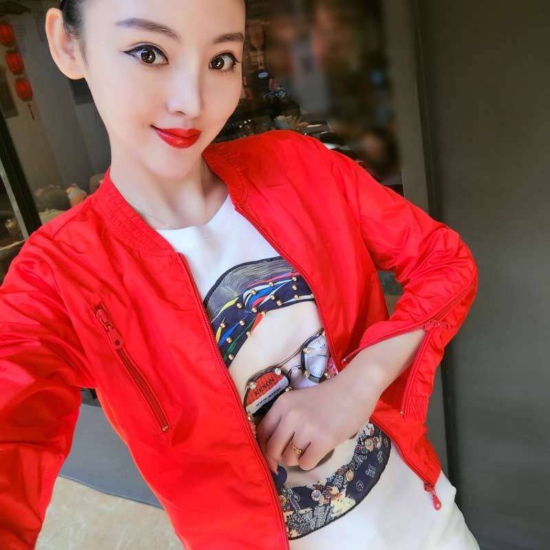 2018夏季新款女装韩版立领长袖防晒服百搭棒球服夹克衫宽松短外套绿色M建议体重90-100