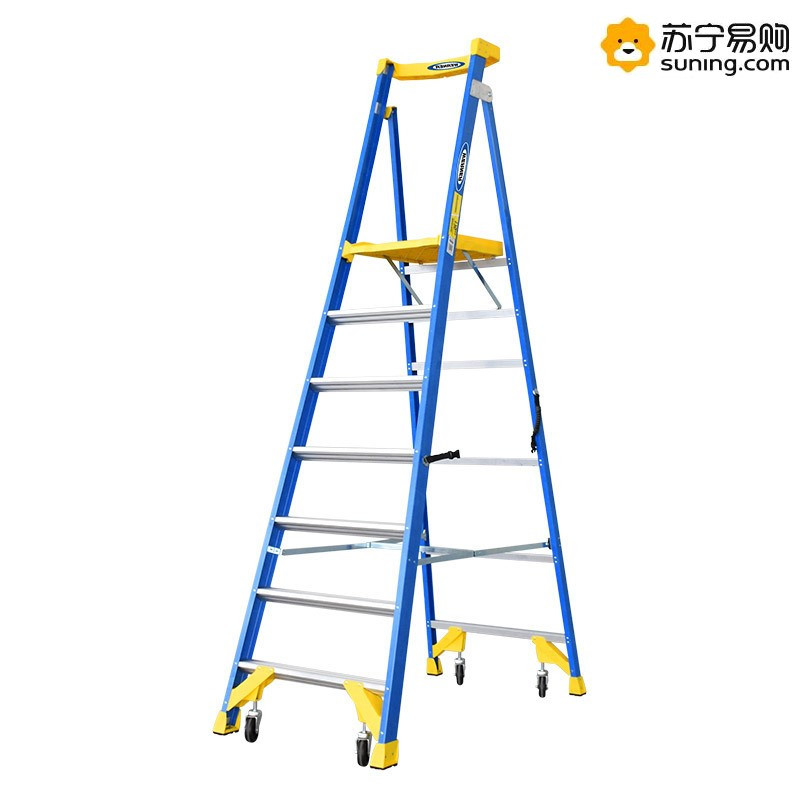 稳耐（WERNER) P170-7CN FG 七步3.1米玻璃钢平台梯工业级人字梯带轮自锁防滑踏板工程梯