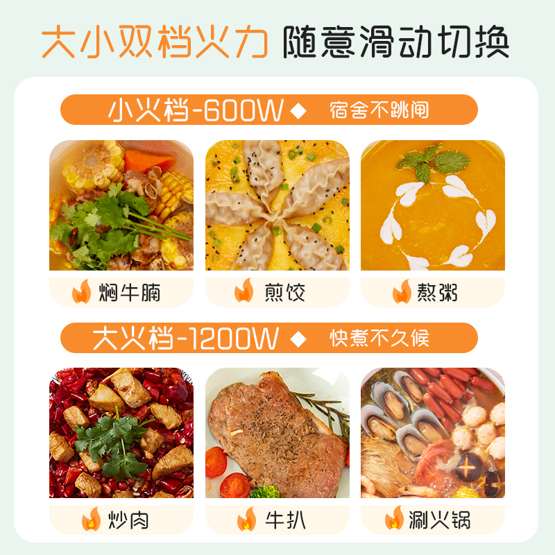 美的电炒锅宿舍学生多功能锅家用电煮锅炒菜火锅蒸煮面小型一体式 手柄锅