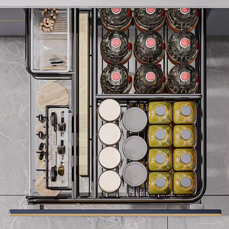 欧德宝厨房拉篮橱柜碗篮304不锈钢双层抽屉式调味料碗柜调味拉篮