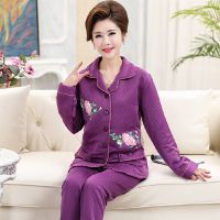 夹层睡衣女春秋冬季加厚新款长袖中老年妈妈家居服空气棉薄款夹棉