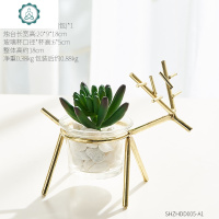 网红创意仿真多肉绿植小盆栽假花植物盆景客厅办公桌装饰品小摆件 封后 (芦荟)金色鹿角盆栽仿真植物