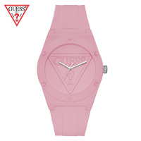 GUESS倒三角LOGO浮雕粉色石英硅胶腕表W0979L5