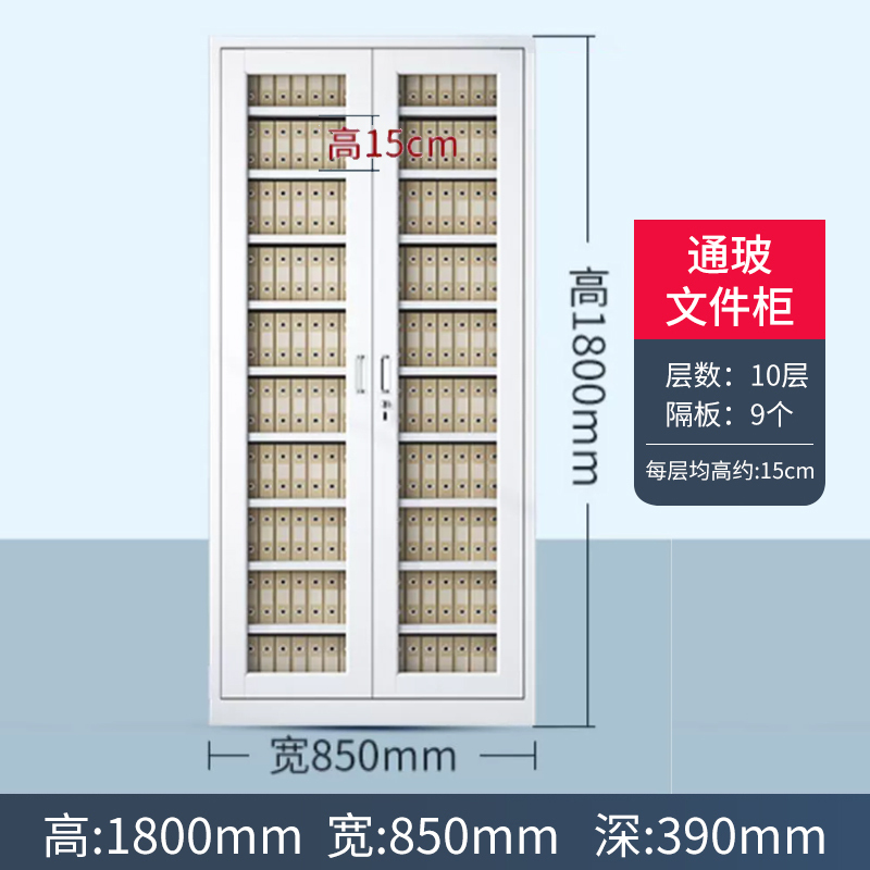 利特莱依凭证柜会计收纳柜财务档案柜资料柜加厚文件柜办公室带锁铁皮柜通玻柜十层