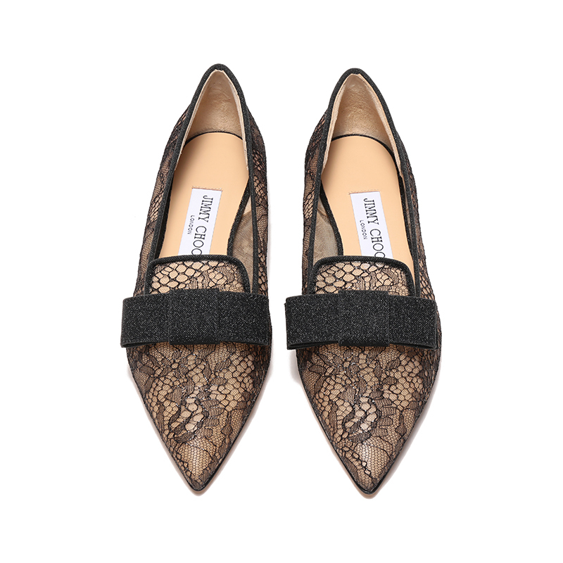 周仰杰jimmychoo女士织物蕾丝尖头单鞋平底鞋galawuw222