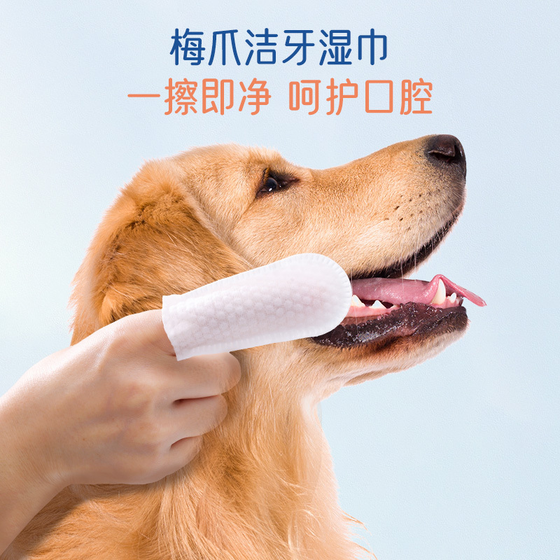 梅爪消毒护理宠物洁牙卫生湿巾50片/罐狗狗洁牙清洁牙齿指套狗狗猫咪去结石除口臭清洁纱布宠物口腔洗牙湿巾刷牙牙刷牙齿纸巾