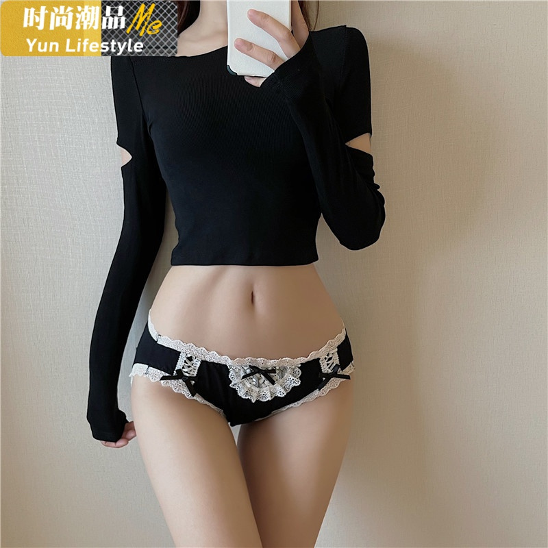 YUNWUXIN日系舒适蝴蝶结内裤少女性感蕾丝低腰三角裤春夏诱惑韩版学生底裤内裤