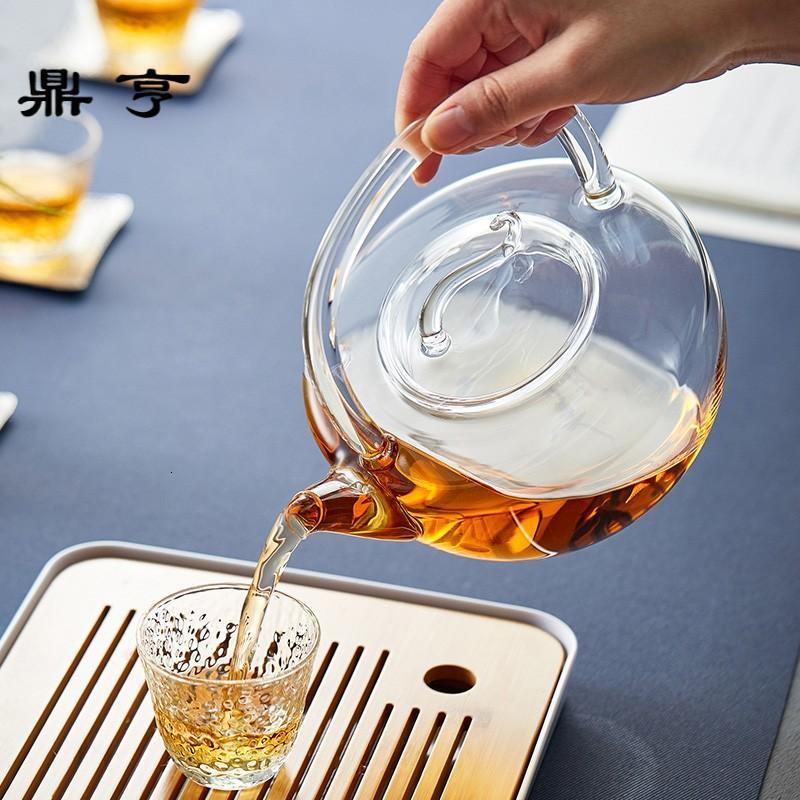 鼎亨彩柄玻璃提梁壶加厚耐热玻璃煮茶壶过滤耐高温水壶泡茶壶