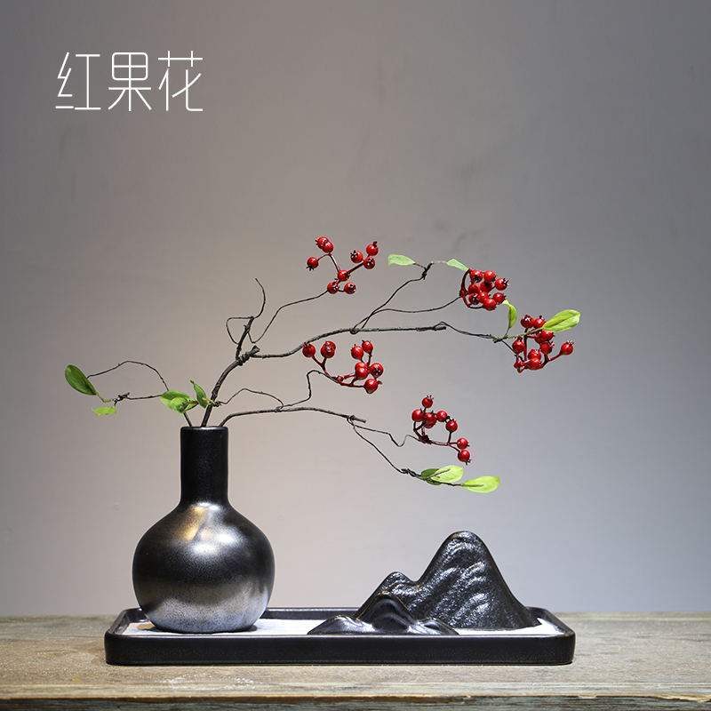新中式陶瓷插花瓶干花禅意摆件 创意样板房 日枯山水沙盘假山花盆 三维工匠 至上枯山水套装高清大图
