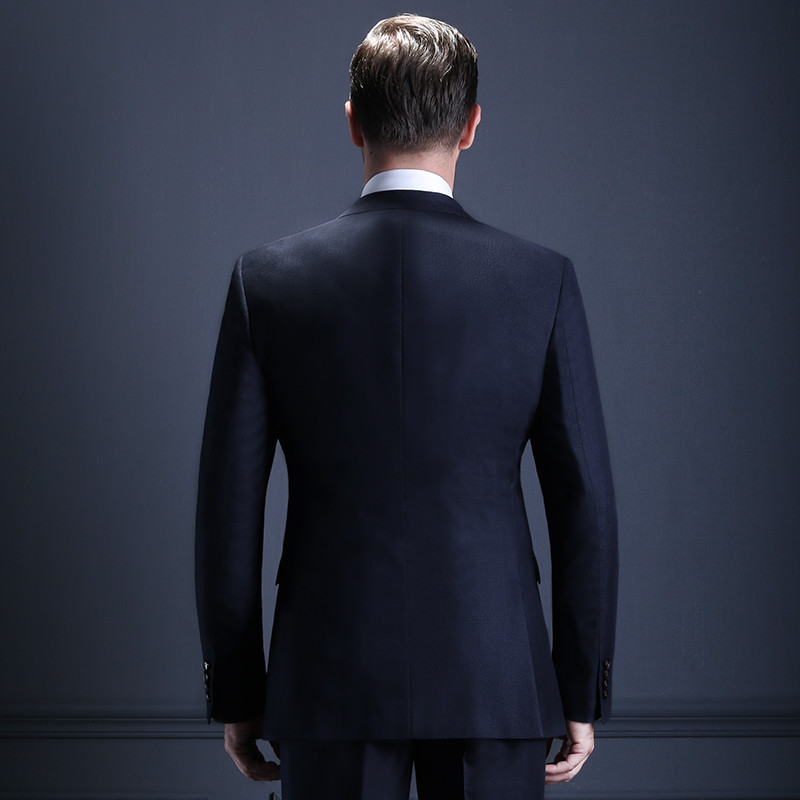 西服套装培罗蒙中年男士商务休闲职业装双开叉正装藏青西装外套etzb