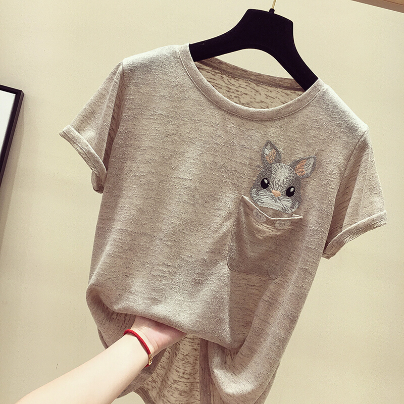 T恤女短袖2018新款夏装衣服宽松韩版半截袖针织上衣冰丝体恤潮