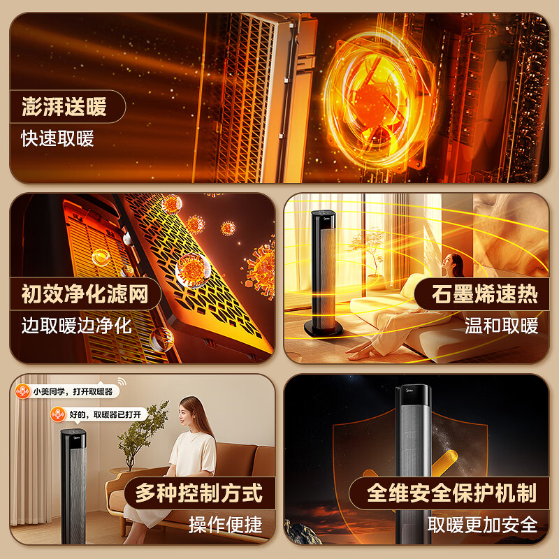 美的(Midea) 石墨烯暖风机取暖器 HFT22QGR高清大图