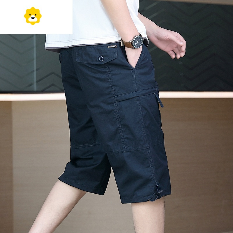 fishbasket季男士休闲百搭七分裤宽松抽绳过膝短裤2024帅气直筒中裤潮