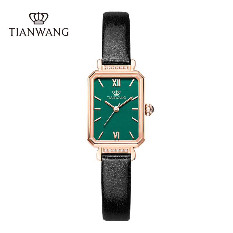 天王女士手表石英表轻奢复古小绿表防水皮带女表送女友老婆生日礼物推荐31283高清大图