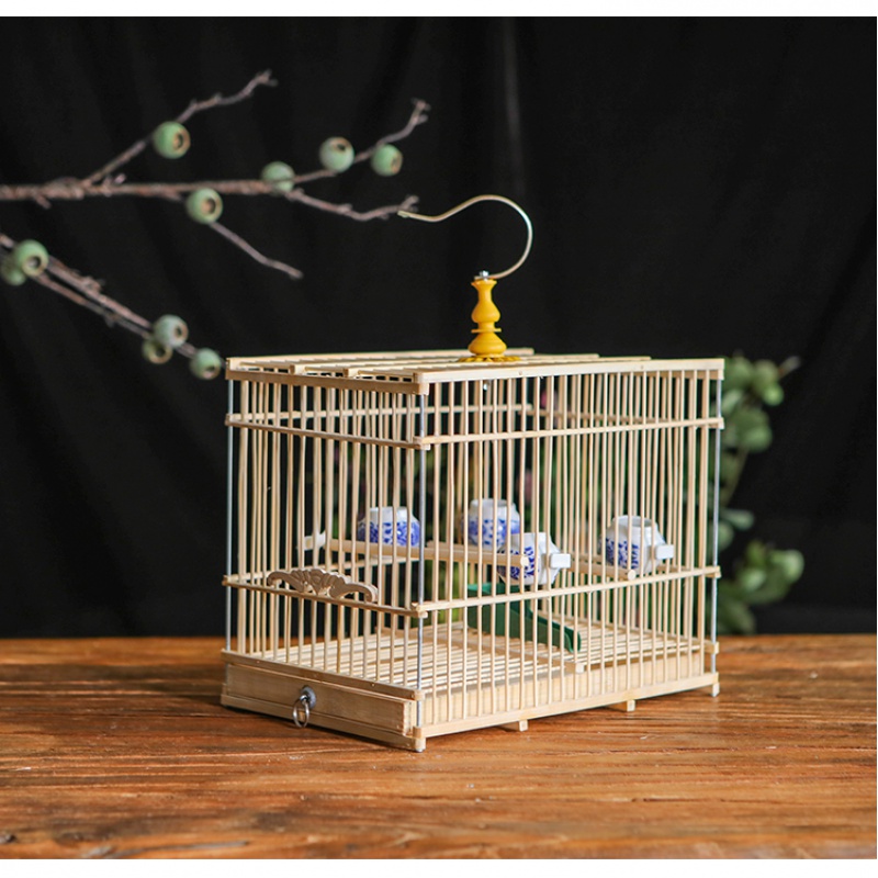 特价鸟笼竹制鸟笼贝子靛颏红子玉鸟鸟笼竹子鸟笼长方形鸟笼带配件高清大图
