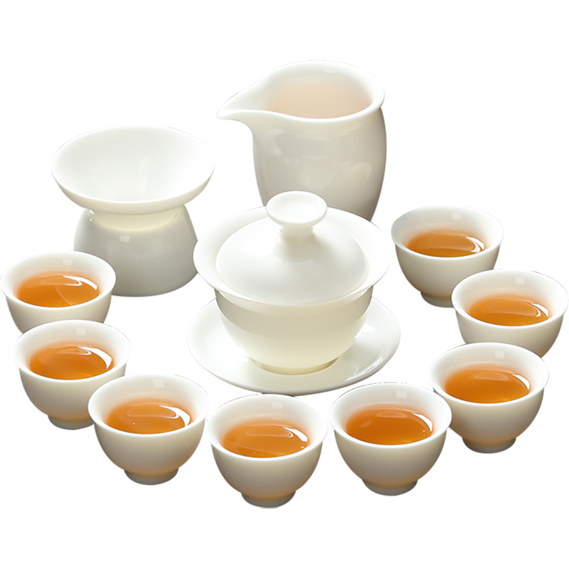 MULTIPOTENT整套功夫茶具套组中国白羊脂玉瓷陶瓷茶具套装精美礼盒装白瓷13头套组