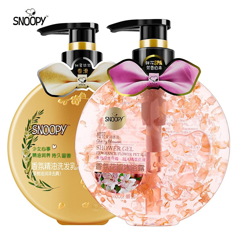 史努比snoopy 洗发沐浴套装 [茶树油润泽去屑洗发水500g+栀子花花瓣沐浴露500g]