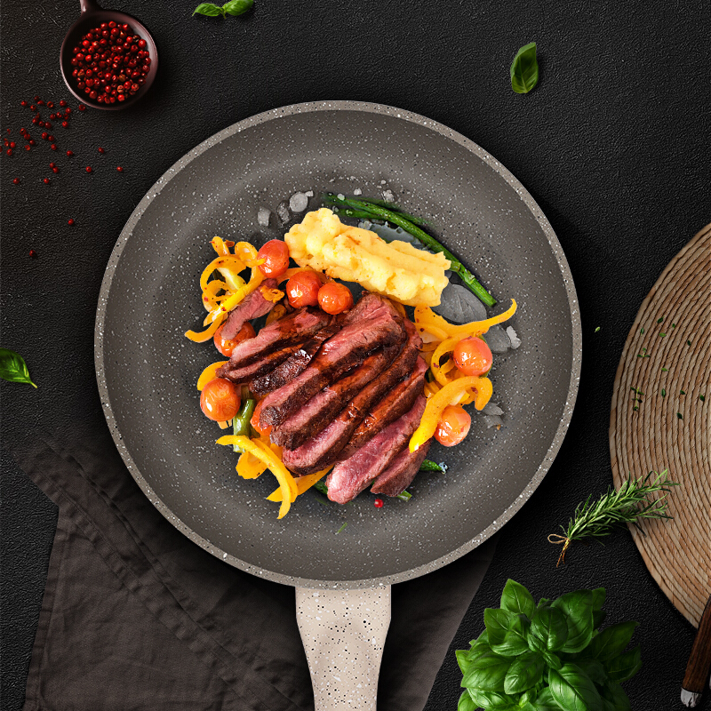 炊大皇平底锅不粘锅28cm麦饭石色煎锅电磁炉 煎锅