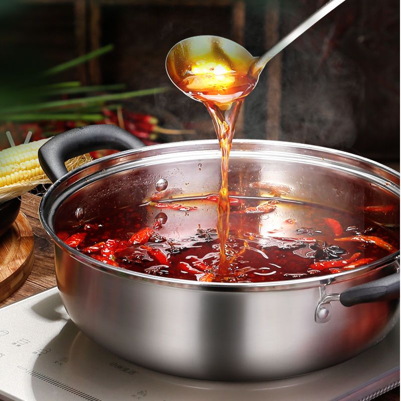 304不锈钢火锅特厚3层复底煲汤锅家用平底清汤锅电磁炉煤气灶