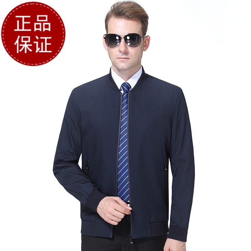 免费试穿 春秋外套中青年夹克男春秋棒球领男士秋装上衣服中年爸爸装男士外套潮反季特价春秋品牌男士外套高清大图