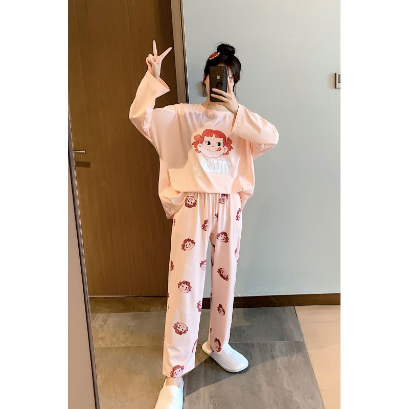 波迷娜(BOMINA)睡衣女秋季纯棉长袖卡通套头学生少女ins风宿舍家居服套 粉色#牛奶妹 均码