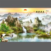 山水风景画中式客厅墙贴画自粘山水画墙贴墙壁贴画电视沙发背景墙|6款(财源广进) 宽225cm高150cm(自粘)