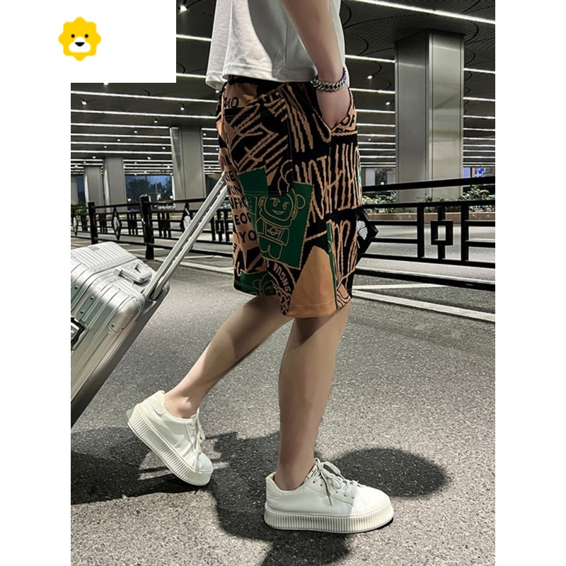 fishbasket花裤子男款短裤季宽松休闲五分裤运动中裤外穿男裤沙滩男士