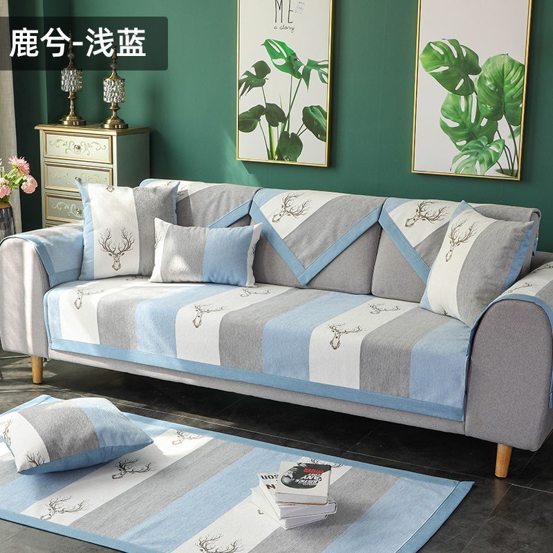 家柏饰(CORATED)沙发垫 四季通用防滑沙发巾盖布北欧简约加厚 沙发套全包套罩 鹿兮-浅蓝 110*110cm