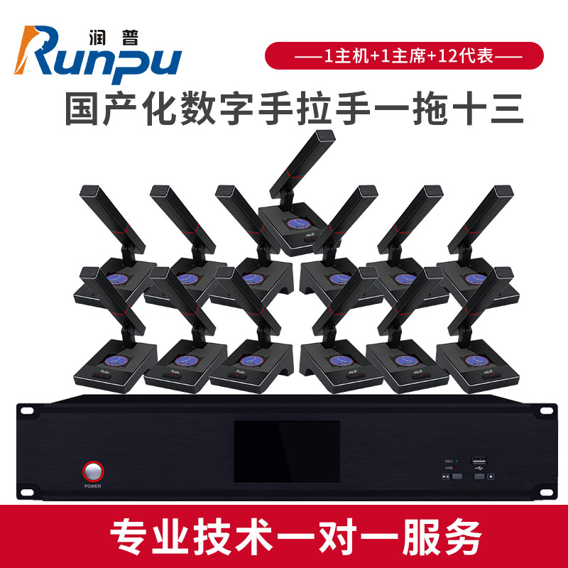 润普 RP-SLG306国产化专业有线手拉手系统 工程会议话筒带视像跟踪功能方杆短杆鹅颈麦一拖十三